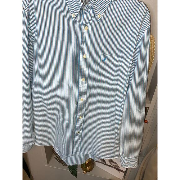 Nautica Slim Fit size Large Striped Blue White Button Down GUC Dress Shirt - Picture 5 of 12